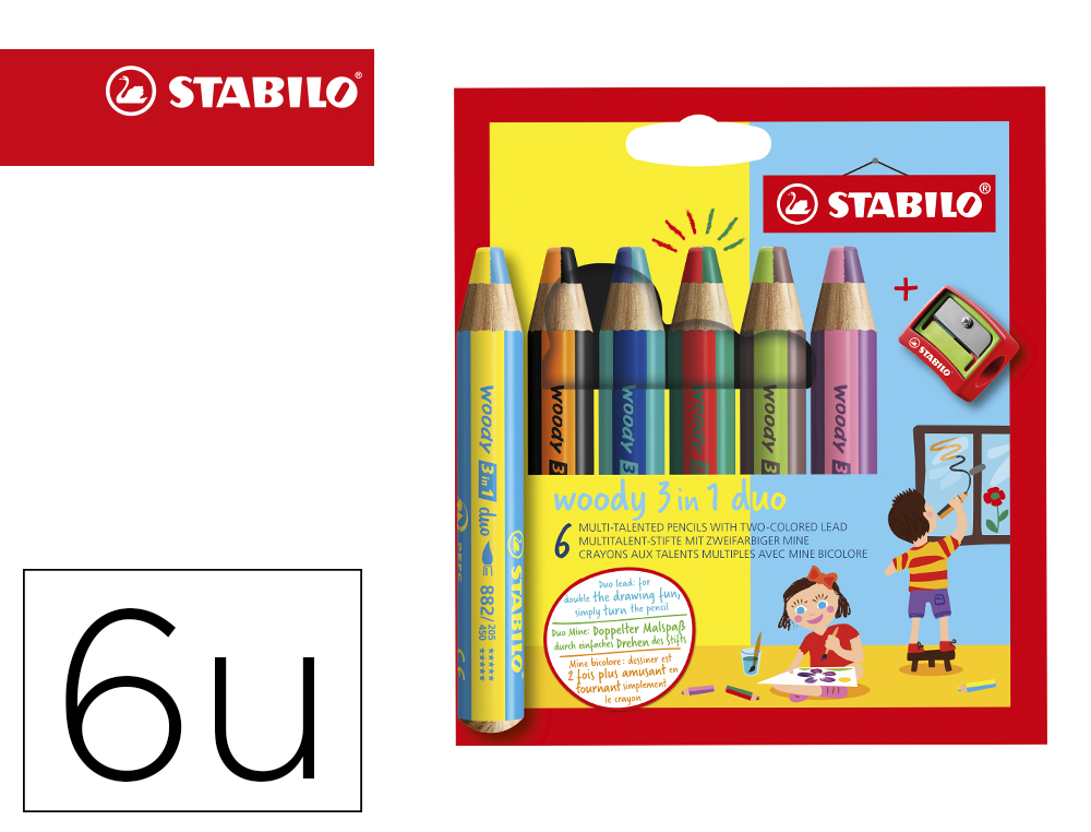 LAPICES DE COLORES STABILO WOODY 3 EN 1 DUO ESTUCHE DE 6 COLORES SURTIDOS