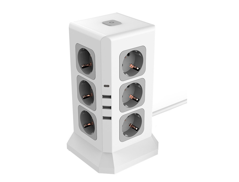 REGLETA Q-CONNECT ENCHUFE MULTIPLE 16 EN 1 CABLE 2 MT 12 TOMAS DE CORRIENTE+3 USB+1 USB TIPO C 120X120X210MM
